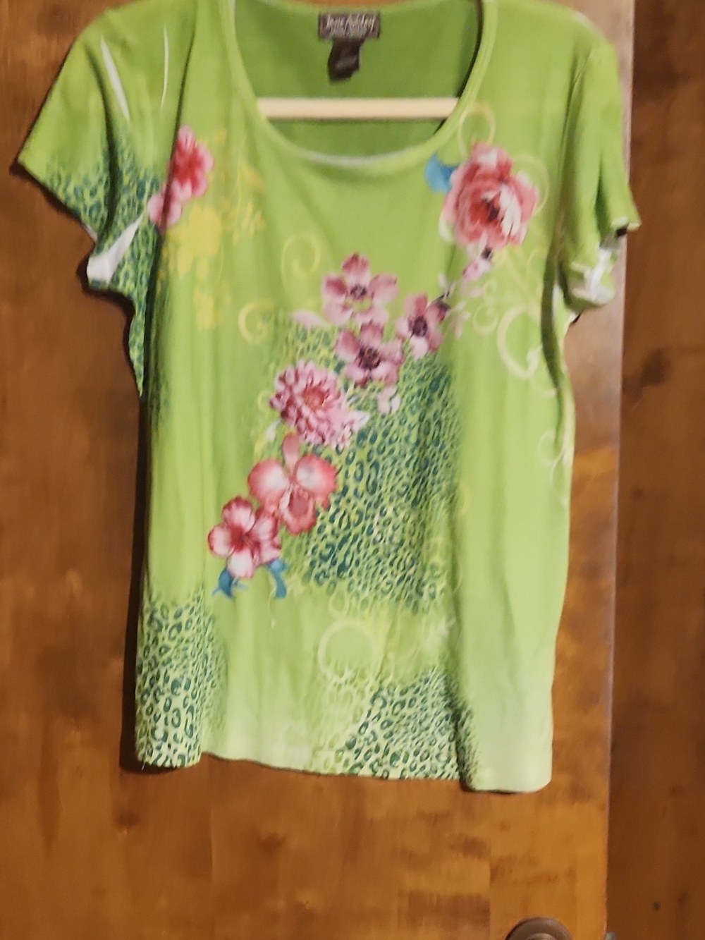 Jane Ashley Lime Green Floral Scoop Neck Tee